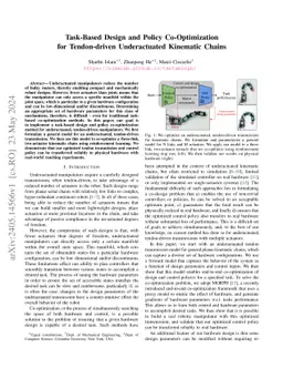 Task-Based Design and Policy Co-Optimization for Tendon-driven
  Underactuated Kinematic Chains