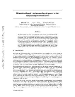 Discretization of continuous input spaces in the hippocampal autoencoder
