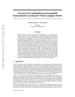 Towards Cross-modal Backward-compatible Representation Learning for Vision-Language Models