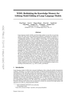 WISE: Rethinking the Knowledge Memory for Lifelong Model Editing of
  Large Language Models