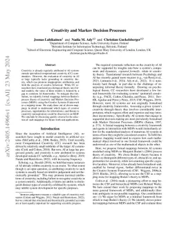 Creativity and Markov Decision Processes