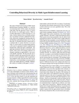 Controlling Behavioral Diversity in Multi-Agent Reinforcement Learning