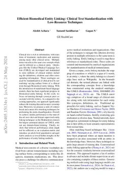 Efficient Biomedical Entity Linking: Clinical Text Standardization with
  Low-Resource Techniques