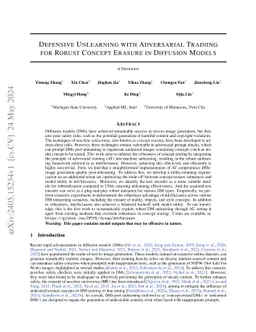 Defensive Unlearning with Adversarial Training for Robust Concept
  Erasure in Diffusion Models
