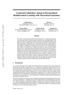 Cooperative Backdoor Attack in Decentralized Reinforcement Learning with
  Theoretical Guarantee