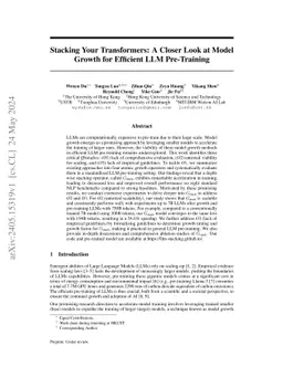 Stacking Your Transformers: A Closer Look at Model Growth for Efficient
  LLM Pre-Training