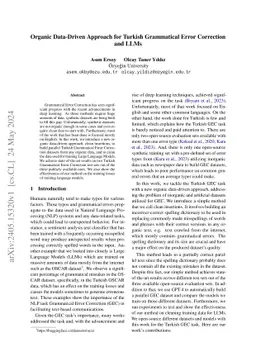 Organic Data-Driven Approach for Turkish Grammatical Error Correction
  and LLMs