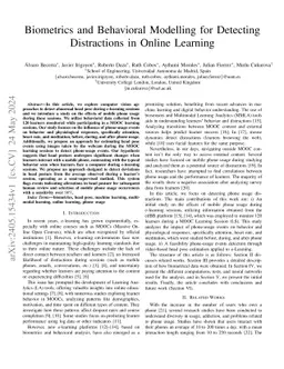 Biometrics and Behavior Analysis for Detecting Distractions in
  e-Learning