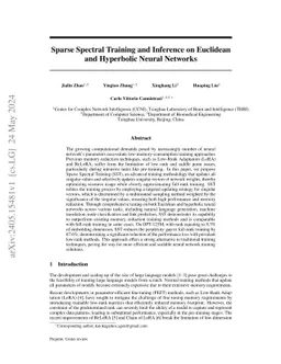 Sparse Spectral Training and Inference on Euclidean and Hyperbolic Neural Networks