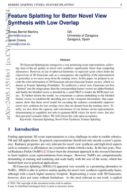 Feature Splatting for Better Novel View Synthesis with Low Overlap