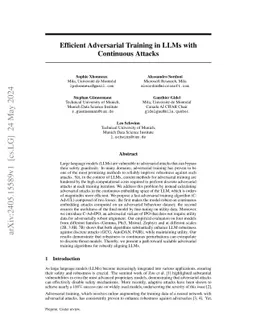 Efficient Adversarial Training in LLMs with Continuous Attacks