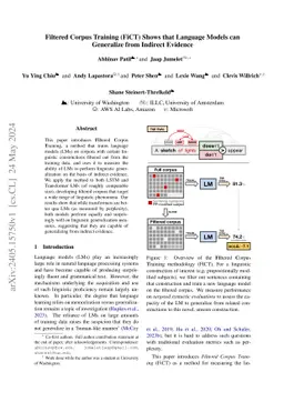 Filtered Corpus Training (FiCT) Shows that Language Models can
  Generalize from Indirect Evidence