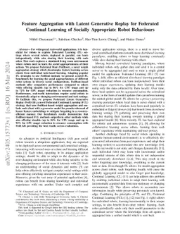 Feature Aggregation with Latent Generative Replay for Federated Continual Learning of Socially Appropriate Robot Behaviours