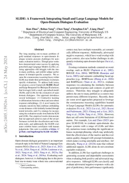 SLIDE: A Framework Integrating Small and Large Language Models for
  Open-Domain Dialogues Evaluation