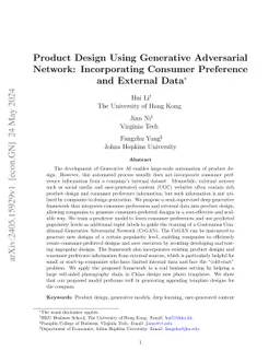 Product Design Using Generative Adversarial Network: Incorporating
  Consumer Preference and External Data