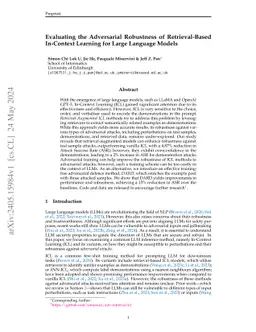 Evaluating the Adversarial Robustness of Retrieval-Based In-Context
  Learning for Large Language Models