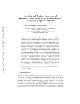 Intensity and Texture Correction of Omnidirectional Image Using Camera
  Images for Indirect Augmented Reality