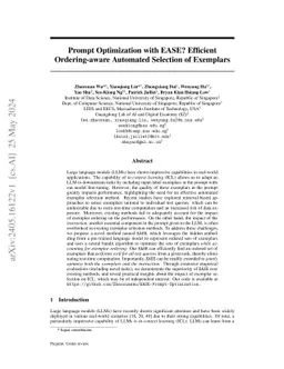 Prompt Optimization with EASE? Efficient Ordering-aware Automated
  Selection of Exemplars