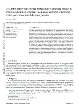 DefSent+: Improving sentence embeddings of language models by projecting
  definition sentences into a quasi-isotropic or isotropic vector space of
  unlimited dictionary entries