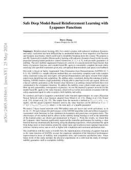 Safe Deep Model-Based Reinforcement Learning with Lyapunov Functions