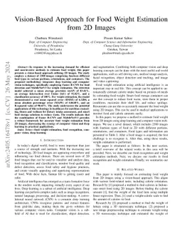 Vision-Based Approach for Food Weight Estimation from 2D Images