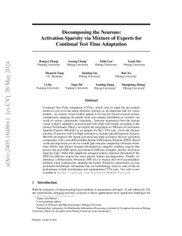 Decomposing the Neurons: Activation Sparsity via Mixture of Experts for
  Continual Test Time Adaptation