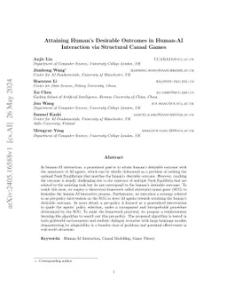 Attaining Human`s Desirable Outcomes in Human-AI Interaction via
  Structural Causal Games