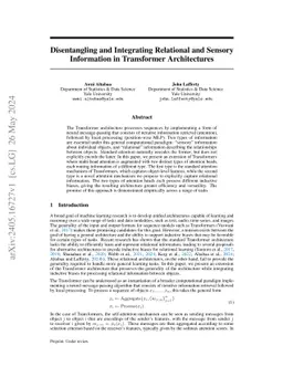 Disentangling and Integrating Relational and Sensory Information in Transformer Architectures