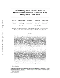 Latent Energy-Based Odyssey: Black-Box Optimization via Expanded
  Exploration in the Energy-Based Latent Space