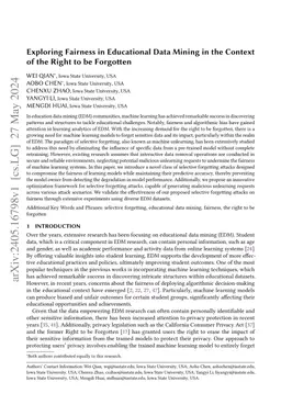 Exploring Fairness in Educational Data Mining in the Context of the
  Right to be Forgotten