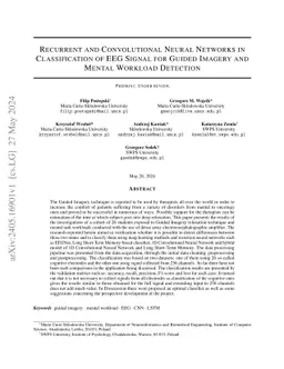 Recurrent and Convolutional Neural Networks in Classification of EEG
  Signal for Guided Imagery and Mental Workload Detection