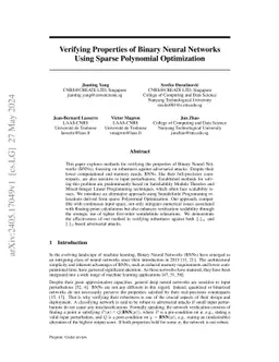 Verifying Properties of Binary Neural Networks Using Sparse Polynomial Optimization