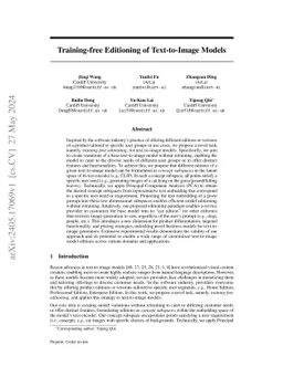 Training-free Editioning of Text-to-Image Models