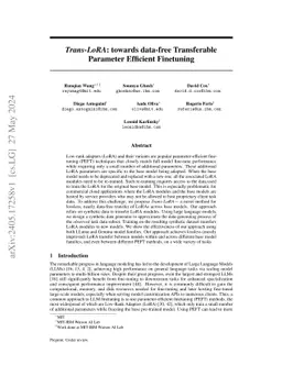 $\textit{Trans-LoRA}$: towards data-free Transferable Parameter
  Efficient Finetuning