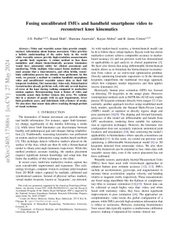 Fusing uncalibrated IMUs and handheld smartphone video to reconstruct
  knee kinematics