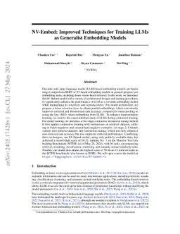 NV-Embed: Improved Techniques for Training LLMs as Generalist Embedding Models