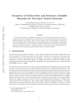 Geometry of Critical Sets and Existence of Saddle Branches for Two-layer
  Neural Networks