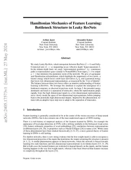 Hamiltonian Mechanics of Feature Learning: Bottleneck Structure in Leaky ResNets