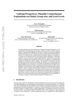 Unifying Perspectives: Plausible Counterfactual Explanations on Global, Group-wise, and Local Levels