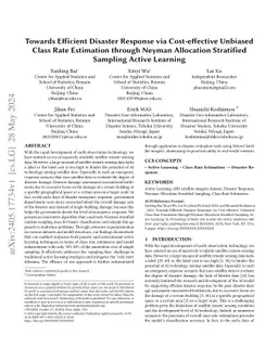 Towards Efficient Disaster Response via Cost-effective Unbiased Class
  Rate Estimation through Neyman Allocation Stratified Sampling Active Learning