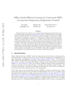 Offline Oracle-Efficient Learning for Contextual MDPs via Layerwise
  Exploration-Exploitation Tradeoff