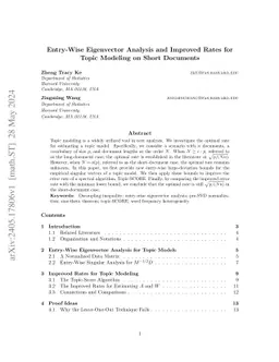 Entry-Wise Eigenvector Analysis and Improved Rates for Topic Modeling on
  Short Documents