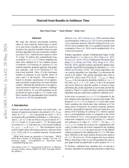 Matroid Semi-Bandits in Sublinear Time