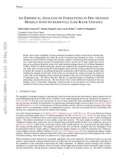 An Empirical Analysis of Forgetting in Pre-trained Models with Incremental Low-Rank Updates