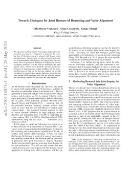 Towards Dialogues for Joint Human-AI Reasoning and Value Alignment