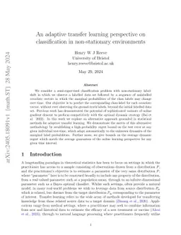 An adaptive transfer learning perspective on classification in
  non-stationary environments