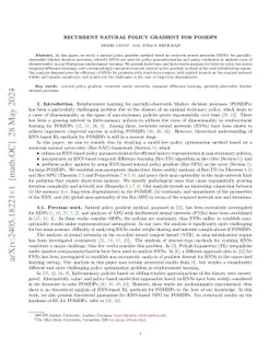 Recurrent Natural Policy Gradient for POMDPs