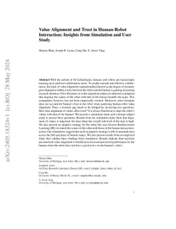 Value Alignment and Trust in Human-Robot Interaction: Insights from
  Simulation and User Study
