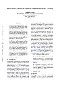 Thai Winograd Schemas: A Benchmark for Thai Commonsense Reasoning