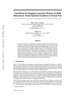 Classifying Overlapping Gaussian Mixtures in High Dimensions: From
  Optimal Classifiers to Neural Nets
